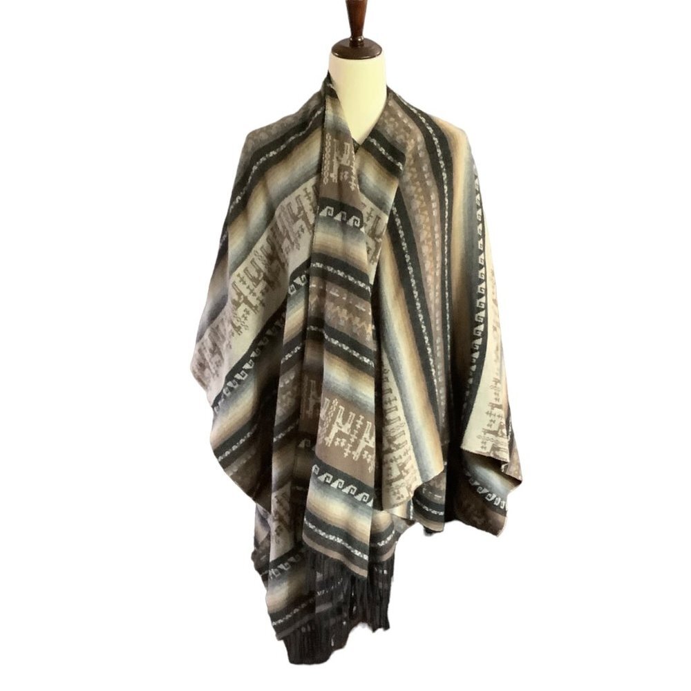 Alpaca Aztec Patterned Poncho Shawl Adult One Size Southwestern Western‎ Boho